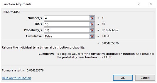 Funzioni del foglio di lavoro Excel per la distribuzione binomiale