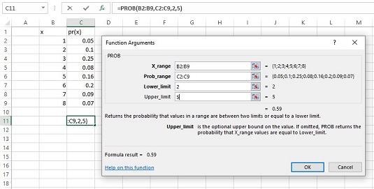 Funzioni del foglio di lavoro Excel per probabilità e distribuzioni