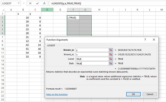 Utilizzo della funzione matrice di Excel: REGR.LOG per lanalisi statistica