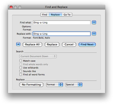Word 2008 forMacで高度な検索オプションを使用する方法
