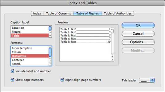 Erstellen Sie ein Abbildungsverzeichnis in Word 2011 für Mac