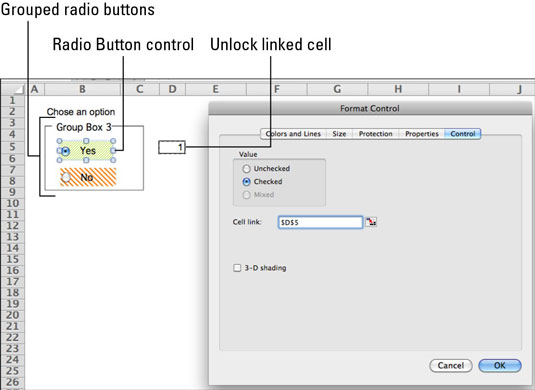 Mac용 Office 2011에서 Excel 양식용 라디오 버튼 만들기