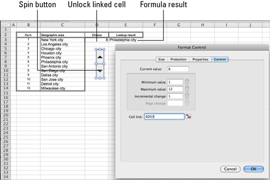 Mac용 Office 2011: Excel 양식용 회전 단추 만들기