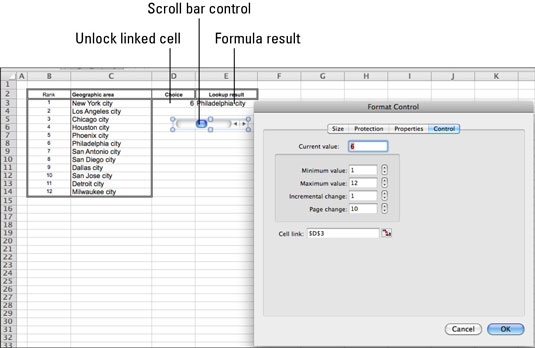 Mac용 Office 2011: Excel 양식용 스크롤 막대 만들기