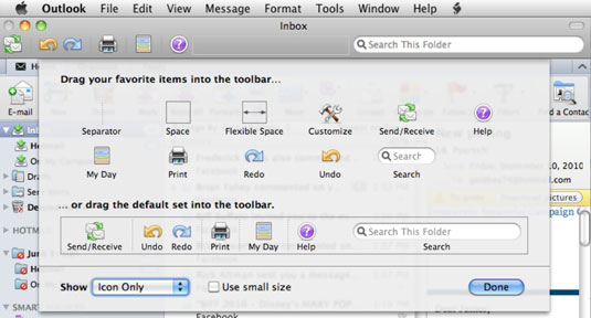 Personalize a barra de ferramentas do Outlook no Office 2011 para Mac