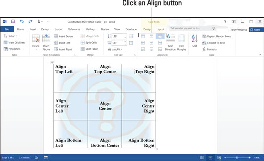 Come allineare il testo nelle colonne e nelle righe della tabella in Word 2016