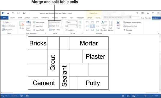 Come unire e dividere le celle della tabella in Word 2016