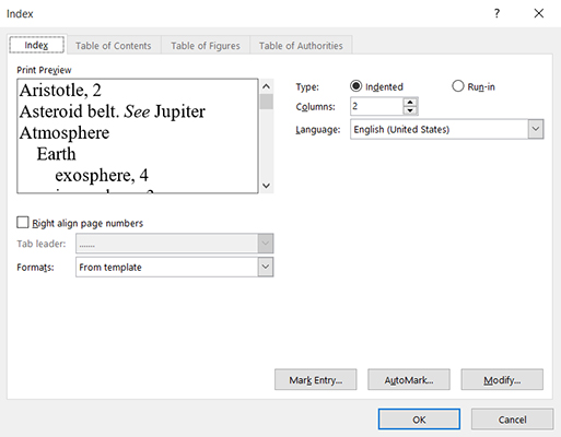 Dans Word 2016, marquer les entrées d'index avec un fichier de concordance