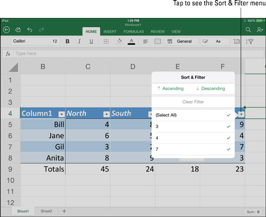 Como apresentar dados em uma mesa do Excel no iPad