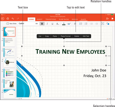 Cómo usar texto y cuadros de texto en PowerPoint en un iPad