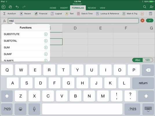 Comment construire une formule Excel sur liPad