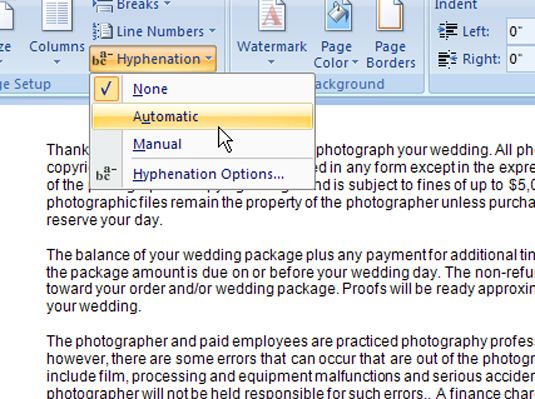 Word 2007에서 자동 하이픈 넣기를 사용하는 방법