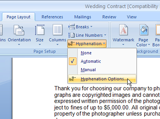 Come utilizzare la sillabazione automatica in Word 2007