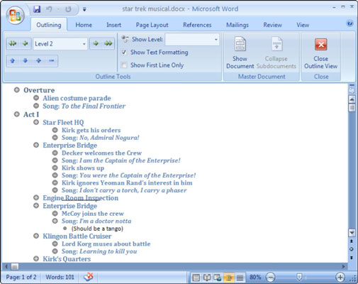 Comment utiliser la vue Plan dans Word 2007