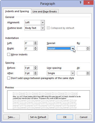 Comment mettre en retrait la première ligne d'un paragraphe dans Word 2013