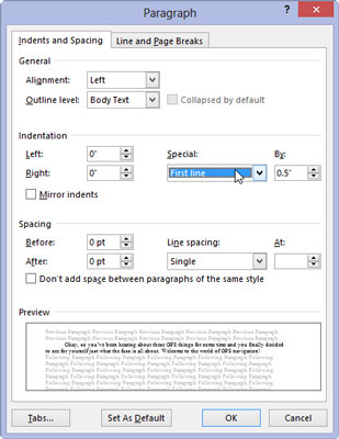 Comment mettre en retrait la première ligne d'un paragraphe dans Word 2013