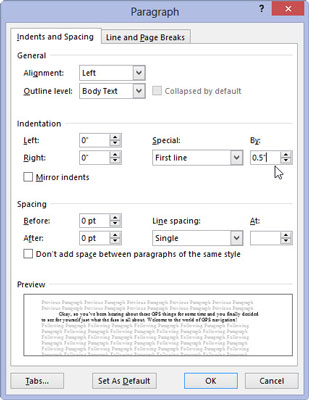 Comment mettre en retrait la première ligne d'un paragraphe dans Word 2013