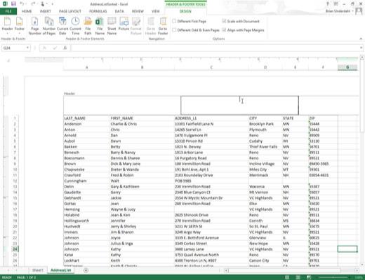 Come creare un'intestazione o un piè di pagina personalizzati in Excel 2013