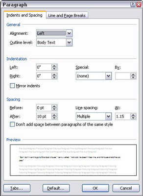 Come annullare l'impostazione di un punto di tabulazione in Word 2007