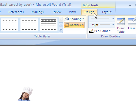 Word2007テーブルツールの[デザイン]タブの使用方法