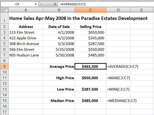 Sgranocchiare numeri con le funzioni MEDIA, MAX, MIN e MEDIANA di Excel 2007