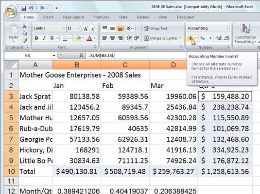 Visualizzazione di numeri in Excel 2007 come valuta