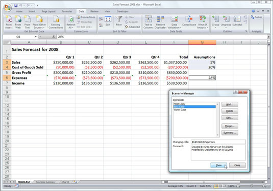 Valutazione di scenari con Gestione scenari di Excel 2007