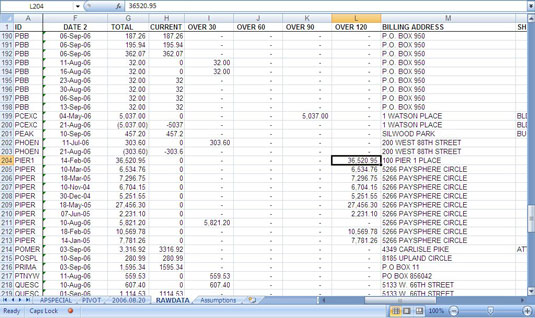Excel 2007 워크시트의 창 고정