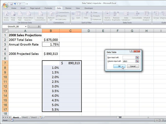 Come creare una tabella dati a una variabile in Excel 2007