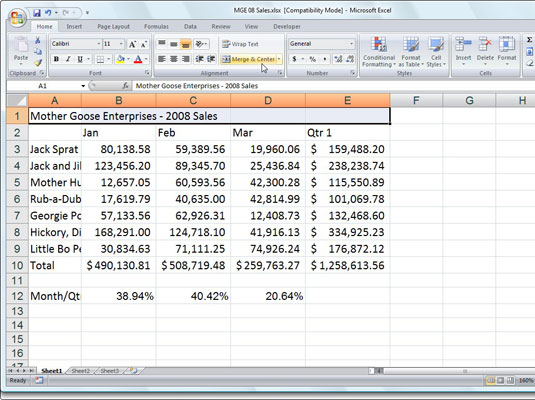 Unione e divisione di celle in Excel 2007