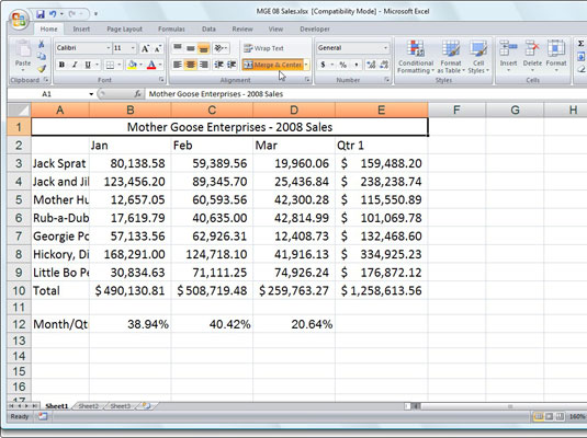 Unione e divisione di celle in Excel 2007