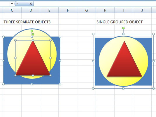 Riordinamento e raggruppamento di oggetti grafici in Excel 2007