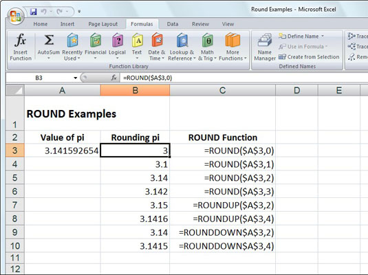 ROUND, ROUNDUP 및 ROUNDDOWN을 사용하여 Excel 2007에서 숫자 반올림