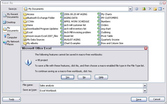 Salvataggio e utilizzo di una cartella di lavoro con attivazione macro di Excel 2007