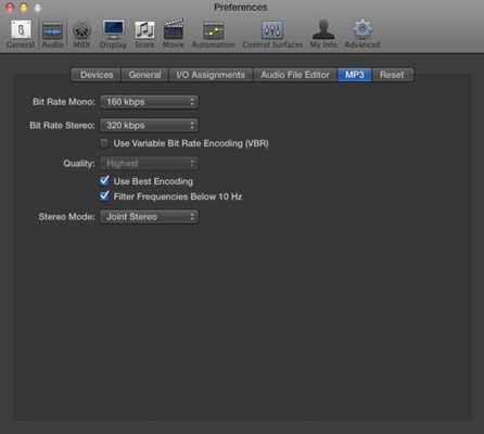 Preferencias de audio en Logic Pro X