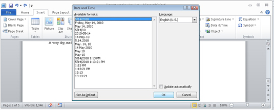 Comment ajouter la date et lheure à un document Word 2010