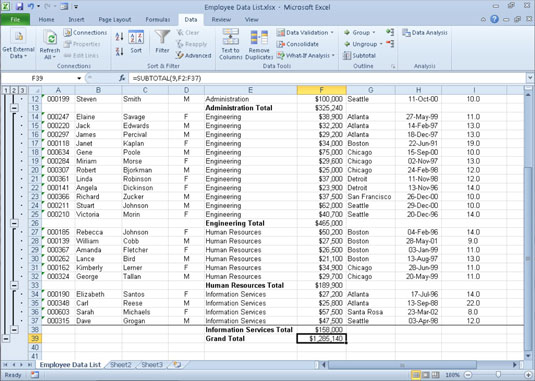 Comment insérer des sous-totaux dans une feuille de calcul Excel 2010