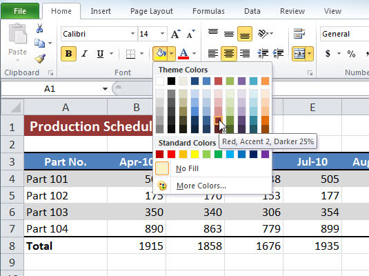 Come applicare colori di riempimento, motivi e sfumature alle celle in Excel 2010