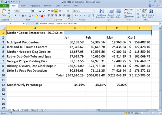 Fusionner et fractionner des cellules dans Excel 2010