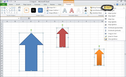 Cómo alinear varios objetos gráficos en Excel 2010