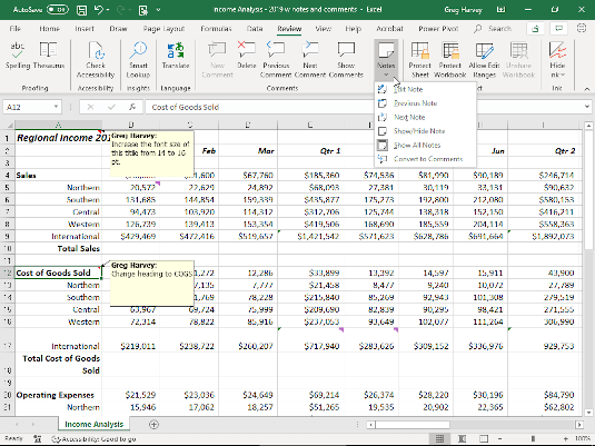 Tính năng Ghi chú và Chia sẻ Tệp trong Bản cập nhật Excel 2016