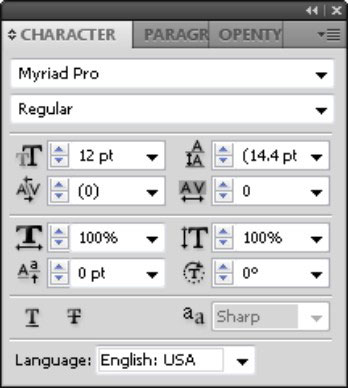 Il pannello dei caratteri in Adobe CS5 Illustrator