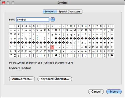 Insertion de symboles et de caractères spéciaux dans Office 2011 pour Mac