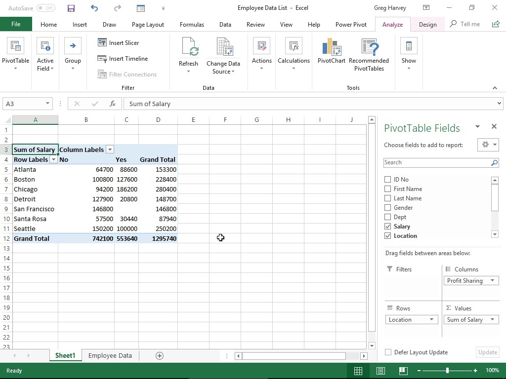 Come creare una nuova tabella pivot con lo strumento di analisi rapida di Excel 2019