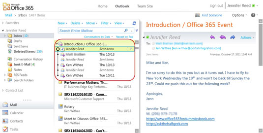 Visualizzazione delle conversazioni di Outlook tramite Exchange Online