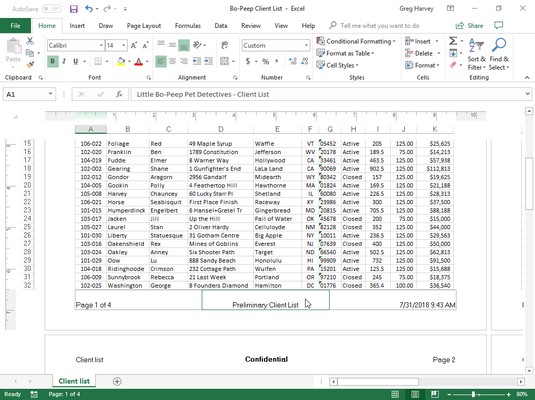 Excel 2019에서 사용자 지정 머리글 또는 바닥글을 만드는 방법