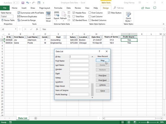 Come aggiungere record agli elenchi di dati in Excel 2019