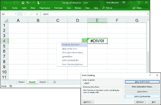 Rilevamento e correzione degli errori nelle formule di Excel 2019