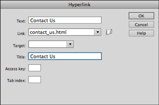 Como criar um link com a caixa de diálogo Hyperlink no Adobe Dreamweaver CS6