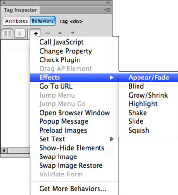 Adobe Dreamweaver CS6에서 상자에 비헤이비어를 사용하는 방법